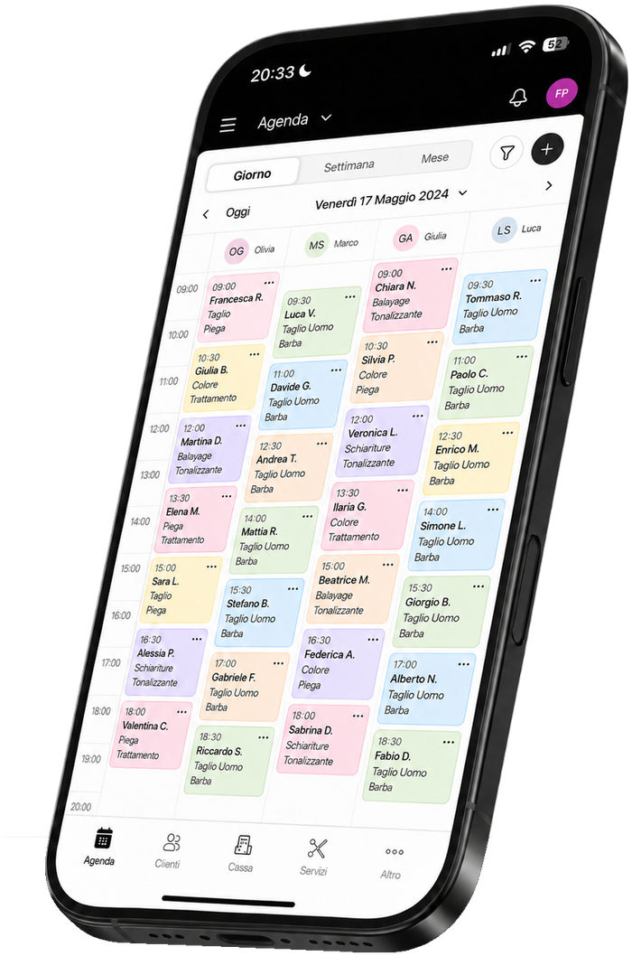 Agenda del salone su smartphone, piena di appuntamenti prenotati